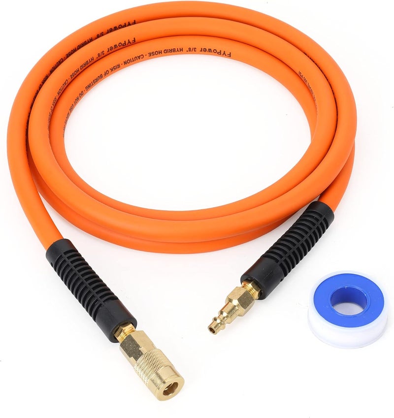 FYPower Air Compressor Whip Hose 3/8 Inch x 10 Feet Lead in Hybrid Hose with Fittings, Flexible and Kink Resistant, 1/4" Industrial Quick Coupler and Plug Kit - Image 1
